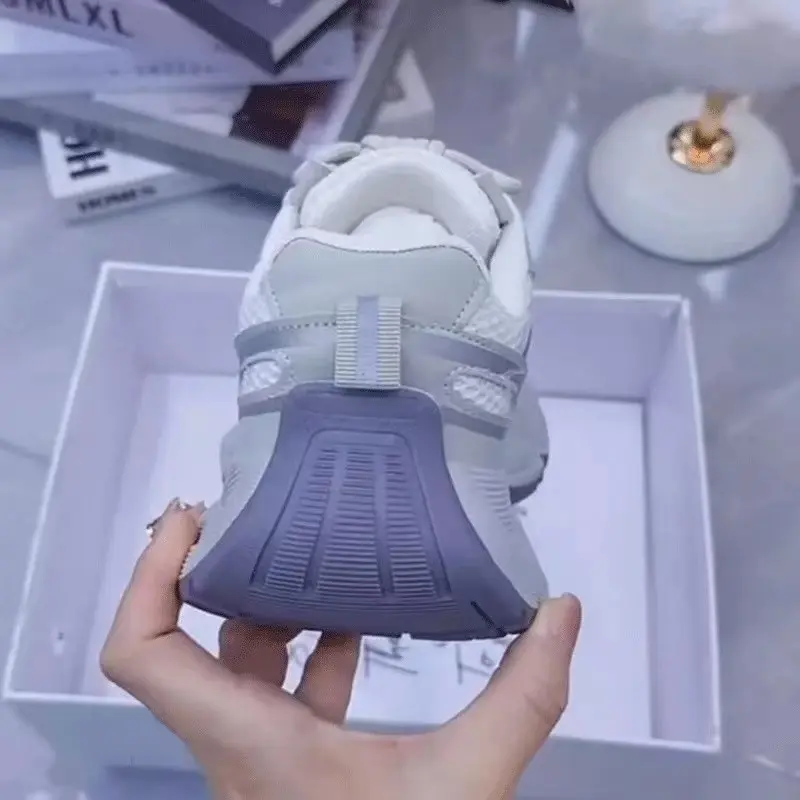 Sports Shoes Spring and Autumn New Round Head Splicing Mesh Cloth Front Strap Thick Sole Anti-slip Wear-resistant Single Shoes