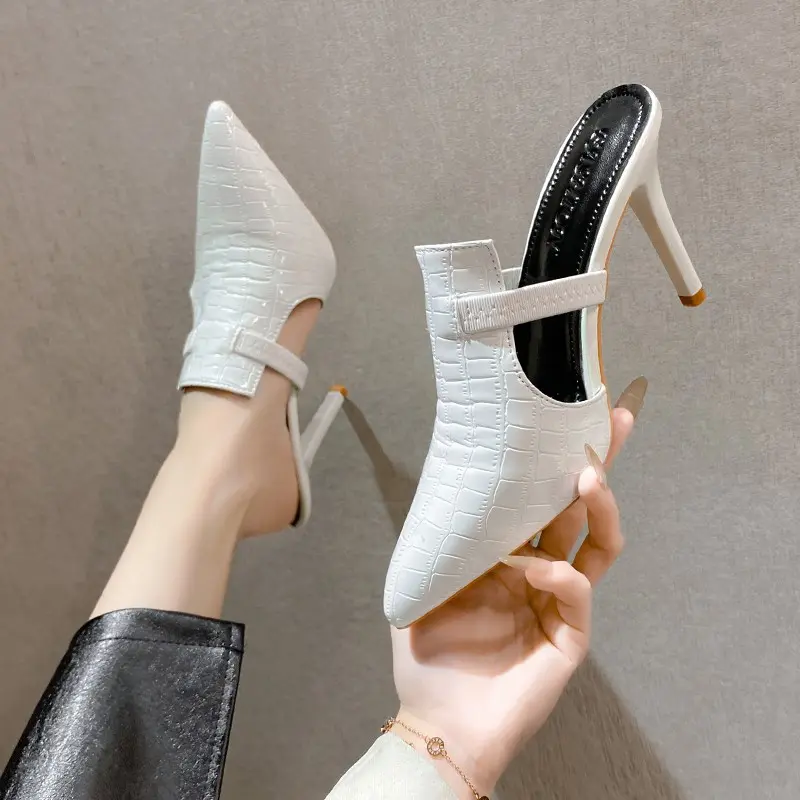 Women's Fashion Large Size Slippers Autumn New Pointed Head Shallow Hollow Breathable Super High Heel Shoes