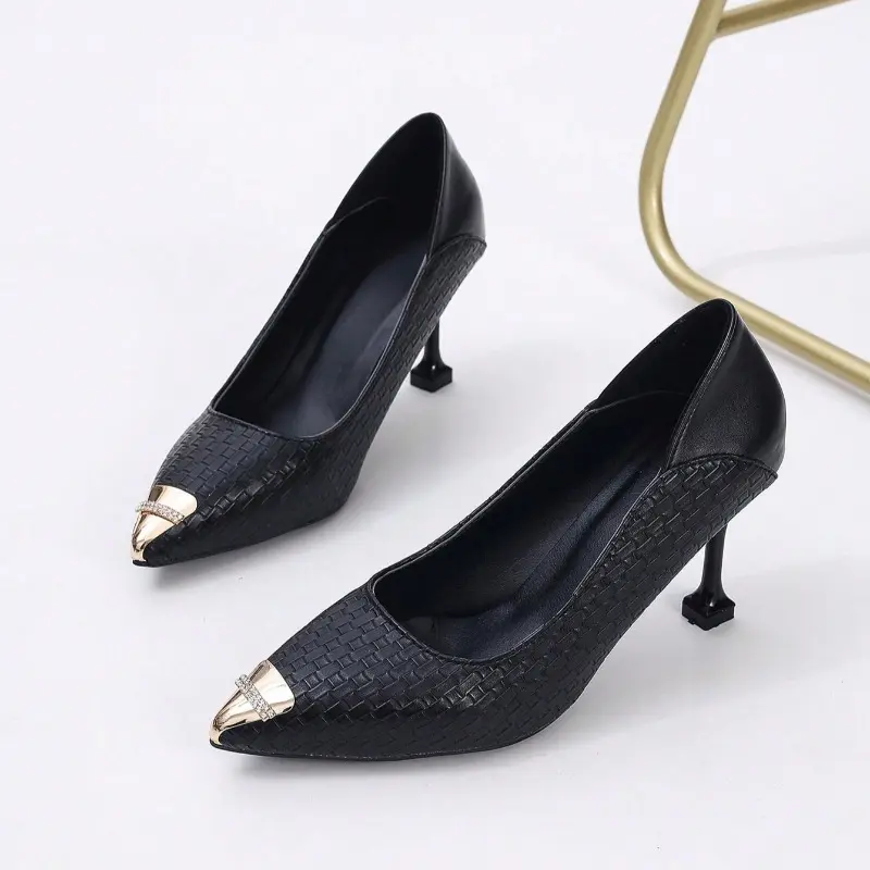 New Autumn Style Metal Pointed Stiletto Slip-on High Heels for Women, Elegant Shallow Mouth, Versatile Non-slip Single Shoes
