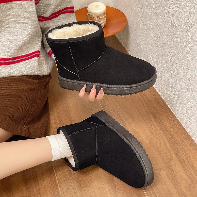Women's Flat Snow Boots Winter New Suede Sleeve Non-slip Wear-resistant Comfortable Short Cotton Boots