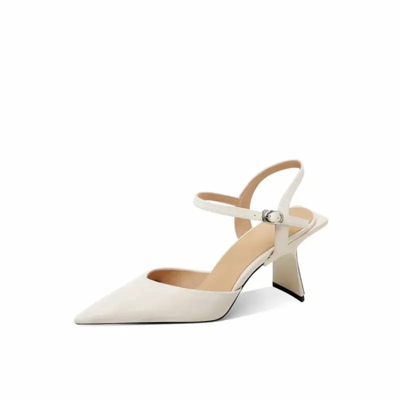 Baotou One-word Strap Pointed Toe Block Heel Sandals Women's Outside Wear 2025 New Summer French Roman High Heels
