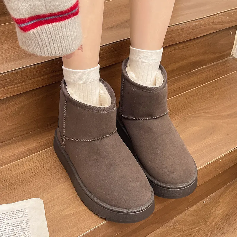 Women's Flat Snow Boots Winter New Suede Sleeve Non-slip Wear-resistant Comfortable Short Cotton Boots