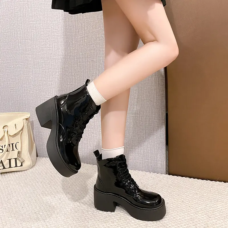 Winter New Thick Heel Single Boots Women's Fashion Round Head Front Strap Thick Sole Anti-slip Wear-resistant Short Boots