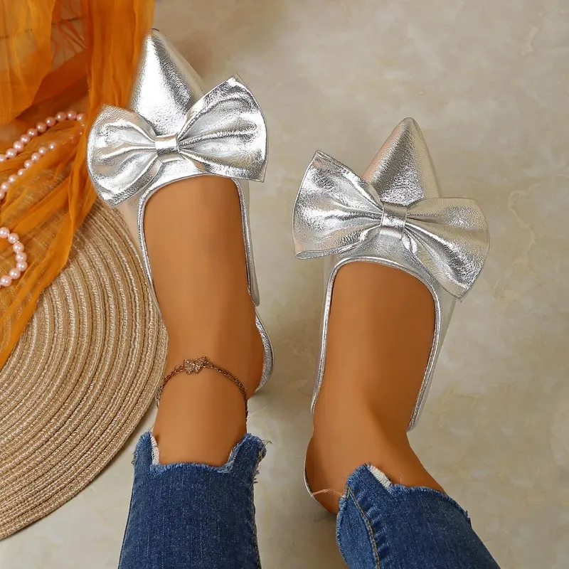 Fashion Pointed Toe Shallow Mouth Flat Shoes New Outside Wear Bow Summer Wear-resistant Wrapped Head Soft-soled Slippers