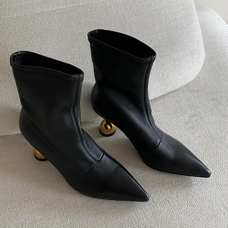 All-match Booties Women's 2025 New Niche Design Pointed Toe Sleeve Special-shaped Heel Skinny Stretch Boots