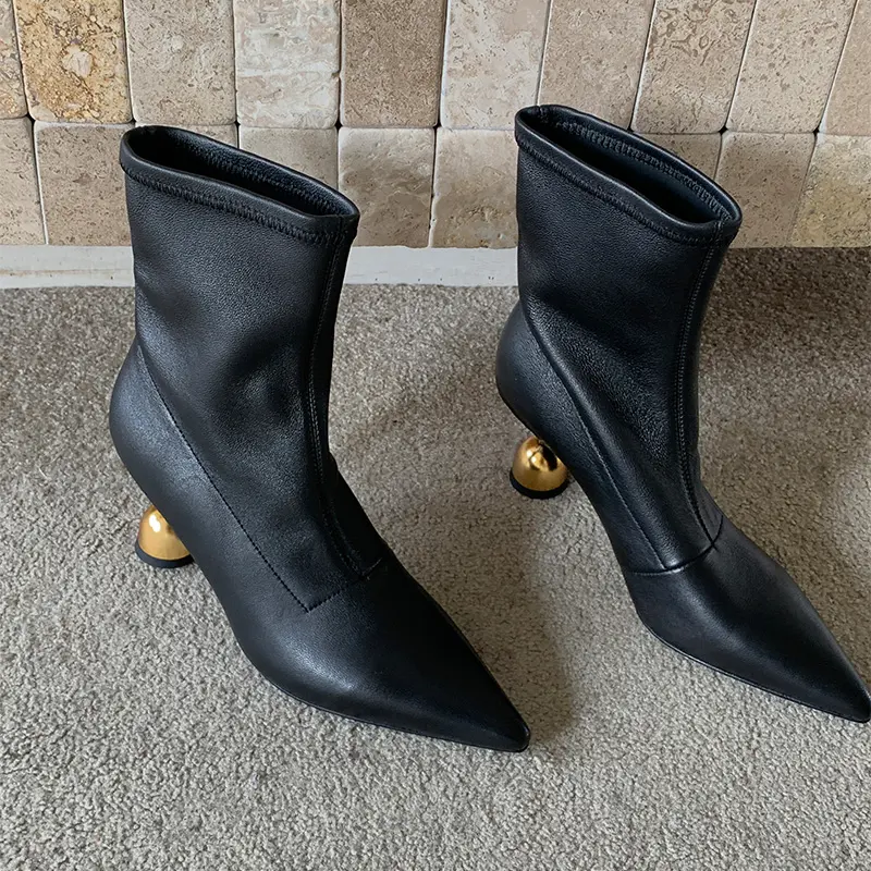 All-match Booties Women's 2025 New Niche Design Pointed Toe Sleeve Special-shaped Heel Skinny Stretch Boots