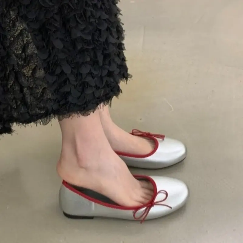 Suede Bow Soft-soled Ballet Shoes for Women 2025 New Fairy Style One-foot Slip-on Round-toe Delicate Single Shoes