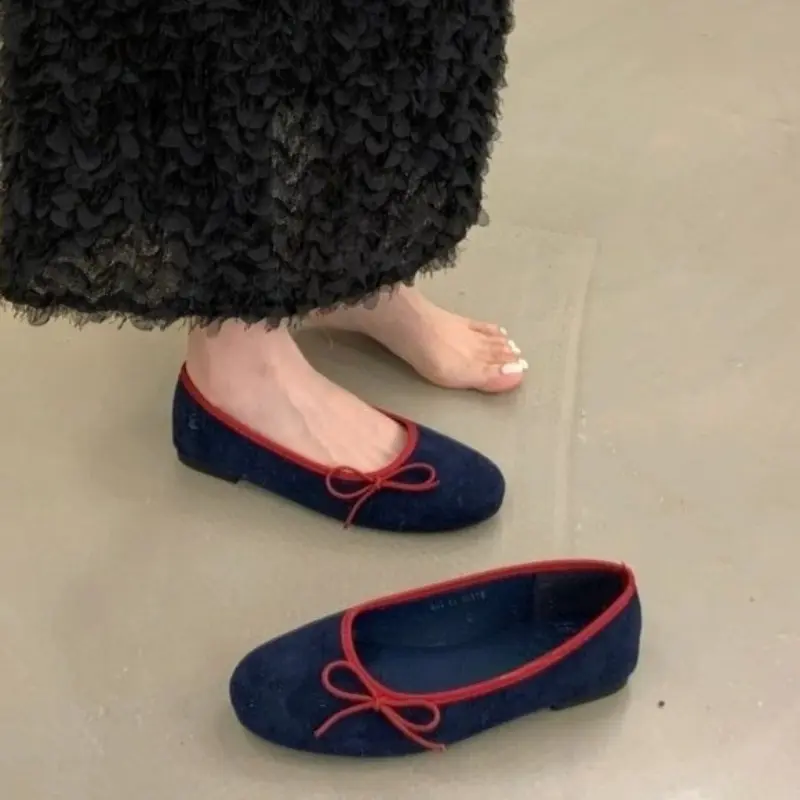 Suede Bow Soft-soled Ballet Shoes for Women 2025 New Fairy Style One-foot Slip-on Round-toe Delicate Single Shoes