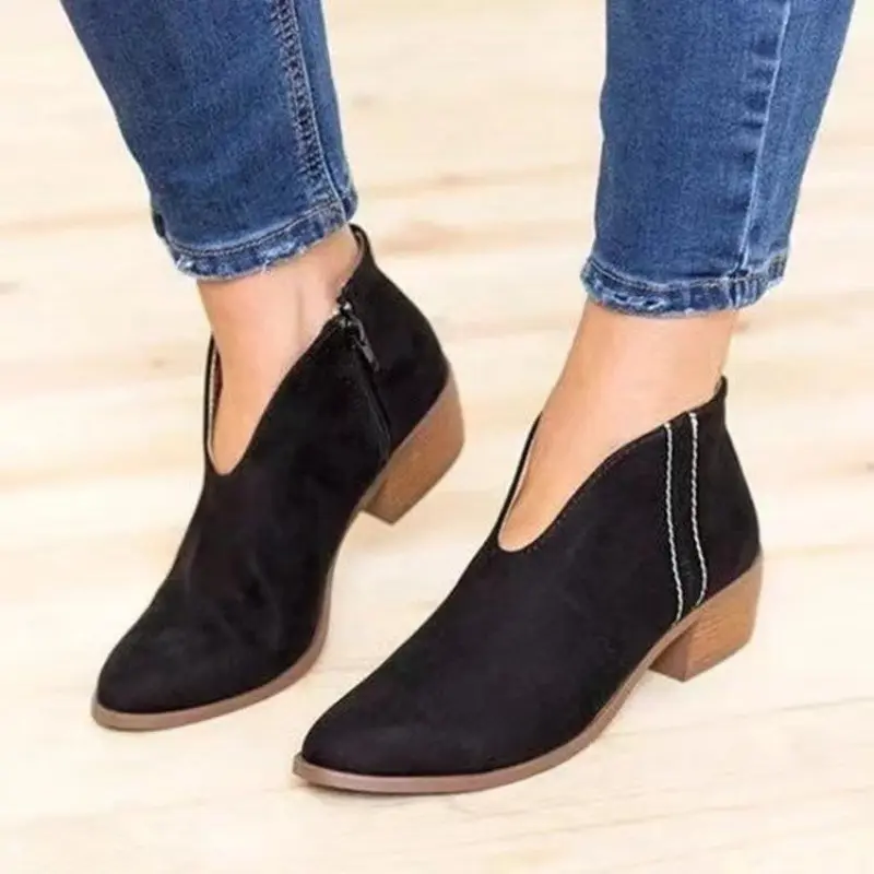 Large Size Women's Boots Autumn New Round Head Side Zipper Simple Fashion Leopard Print Ankle Boots