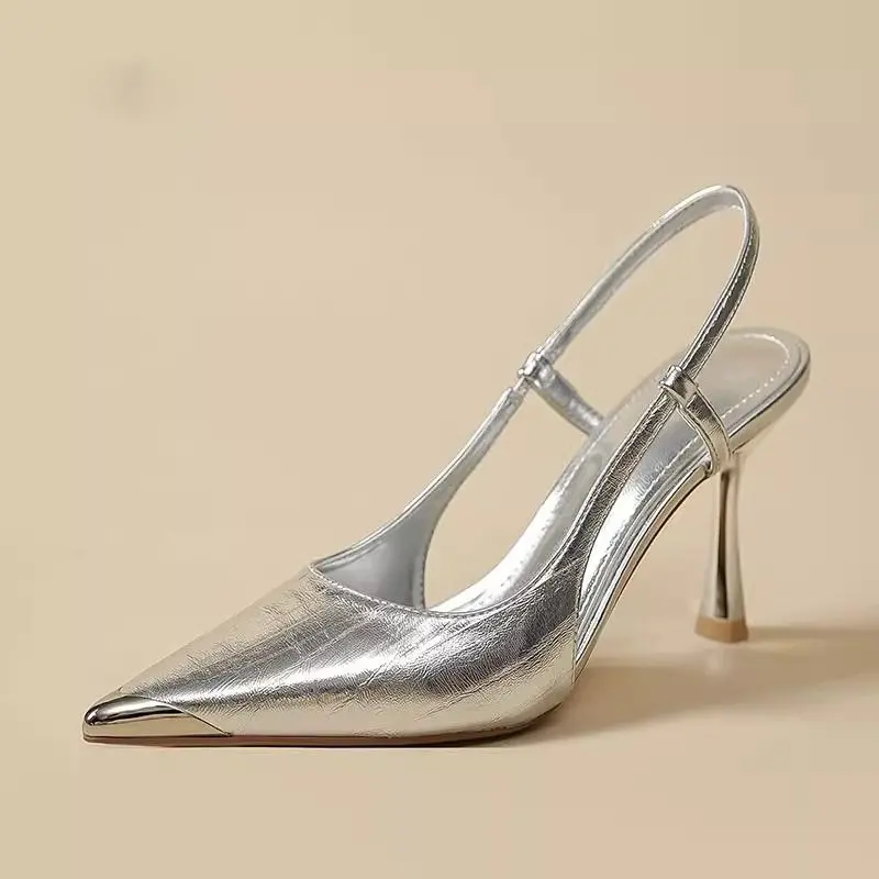 Baotou Sandals Women's Summer New Pointed Toe Shallow Mouth One Character with Temperament Back Empty Stiletto High Heels