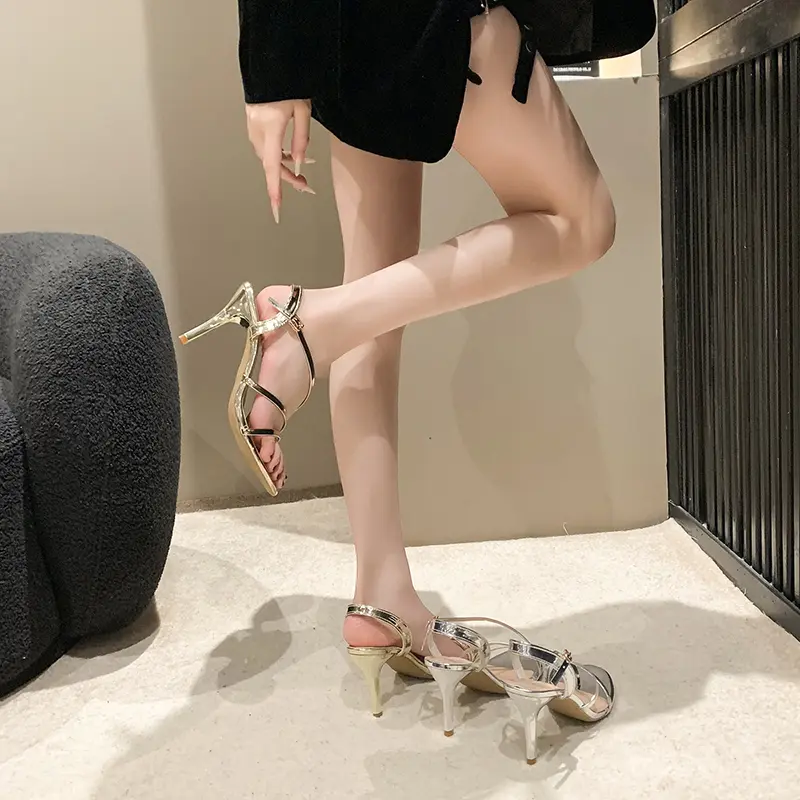 Stiletto Sandals Summer New Round Toe Open Toe One Strap Anti-slip Wear-resistant High Heels