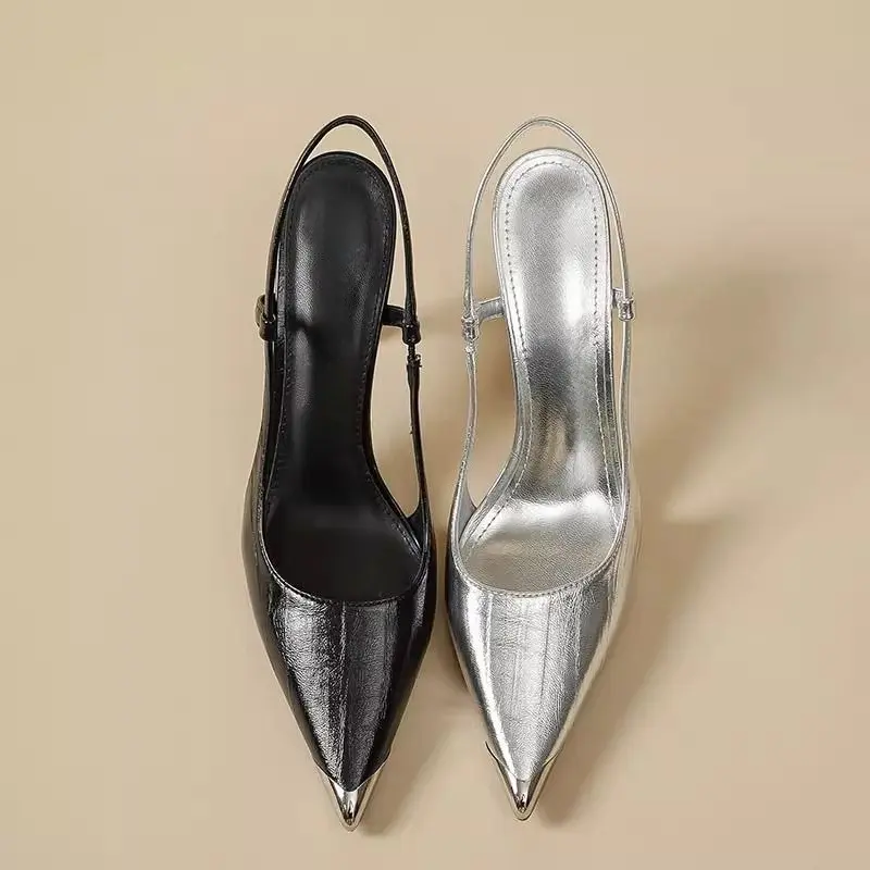 Baotou Sandals Women's Summer New Pointed Toe Shallow Mouth One Character with Temperament Back Empty Stiletto High Heels