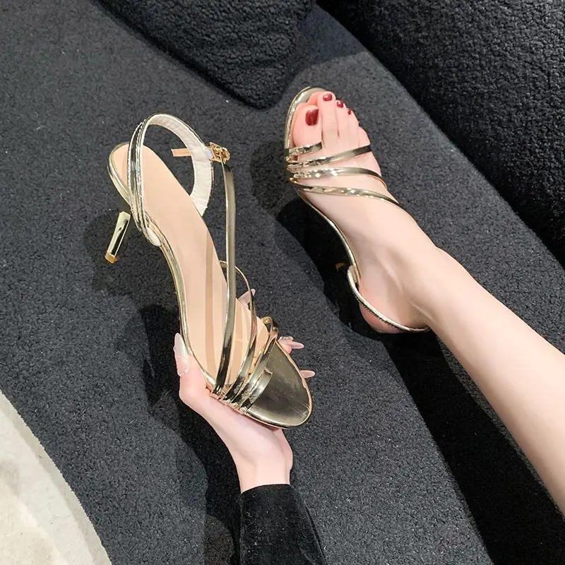 Stiletto Sandals Summer New Round Toe Open Toe One Strap Anti-slip Wear-resistant High Heels