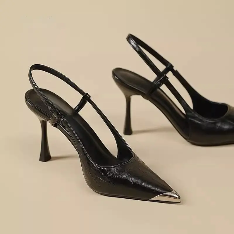 Baotou Sandals Women's Summer New Pointed Toe Shallow Mouth One Character with Temperament Back Empty Stiletto High Heels