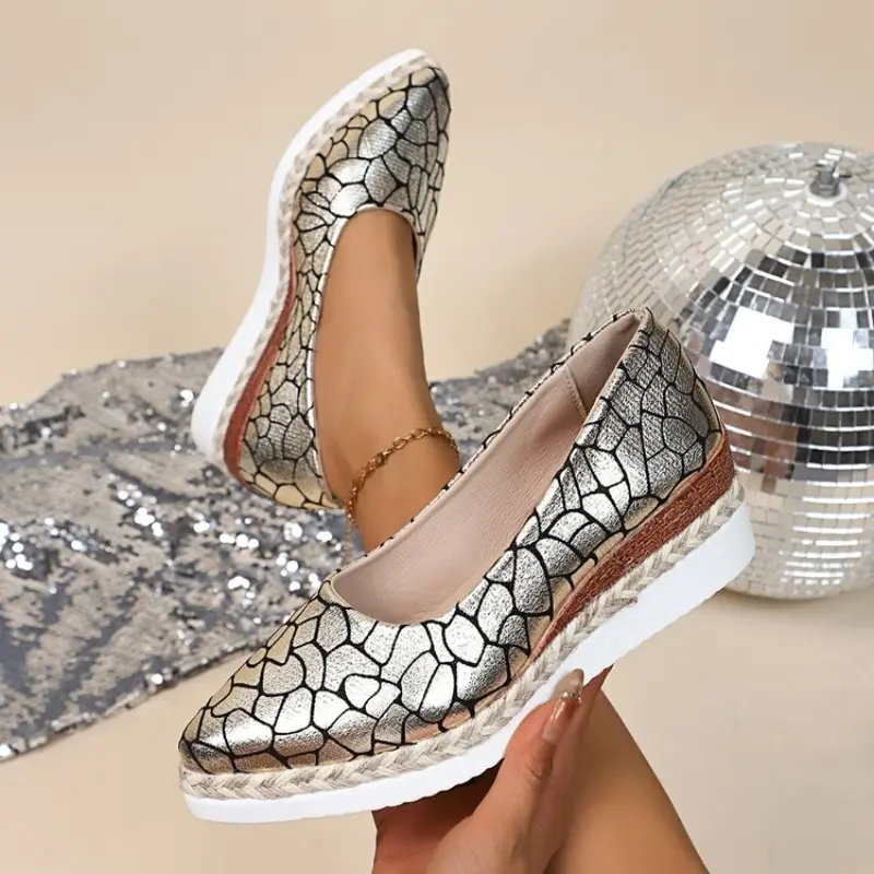 Fashion Slope Heel Shoes Spring New Style Pointed Head Shallow Mouth Straw Plaited Sole Soft Sole Non-slip Heel Shoes