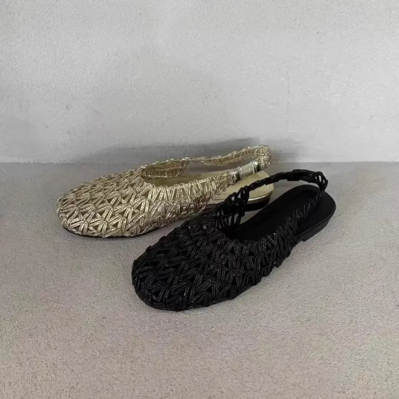 Summer New Niche Design Woven Breathable Rear Trip Strap Sandals Hollowed Out Fashion Soft Sole Wrapped Head Shoes Women