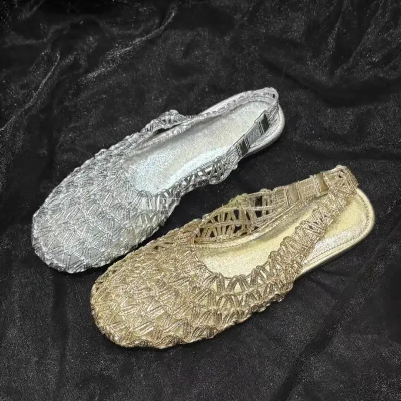 Summer New Niche Design Woven Breathable Rear Trip Strap Sandals Hollowed Out Fashion Soft Sole Wrapped Head Shoes Women