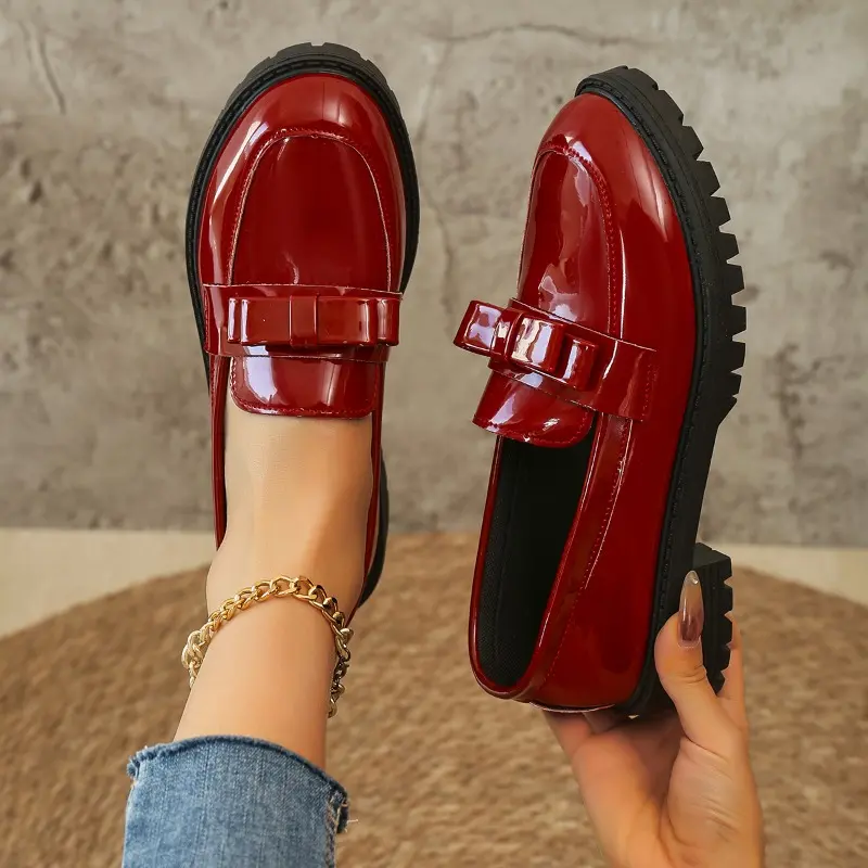 Women's Fashion Thick Heel Shoes Autumn New Round Head Deep Mouth Butterfly Knot Soft Sole Non-slip Loafers