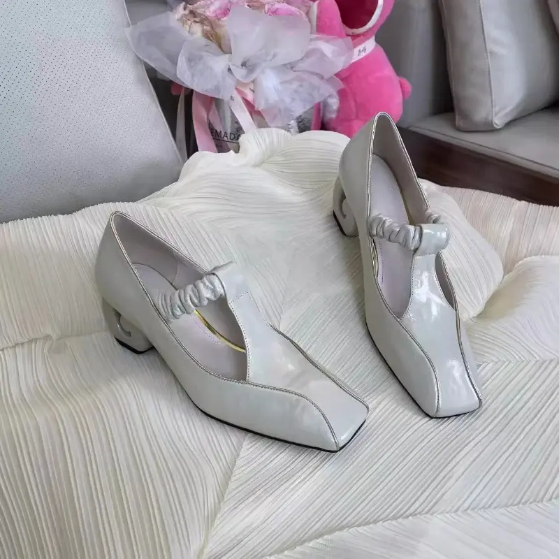 Fashion Low Top Single Shoes Summer New Square Head Deep Mouth Splicing Set Foot Anti-slip Wear-resistant Heel Shoes