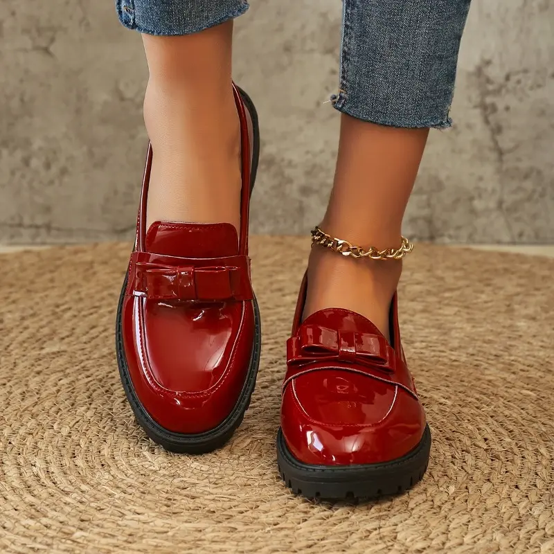 Women's Fashion Thick Heel Shoes Autumn New Round Head Deep Mouth Butterfly Knot Soft Sole Non-slip Loafers