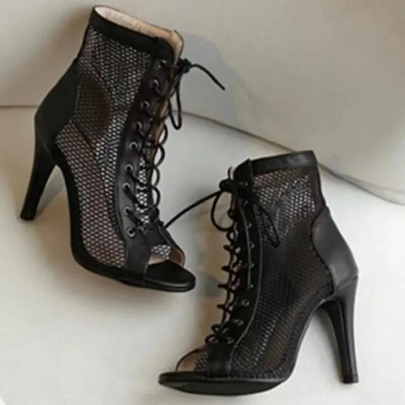 Fish Mouth Sandals Summer New Round Head Mesh Cloth Breathable Before Lacing Non-slip Wear-resistant High Heels