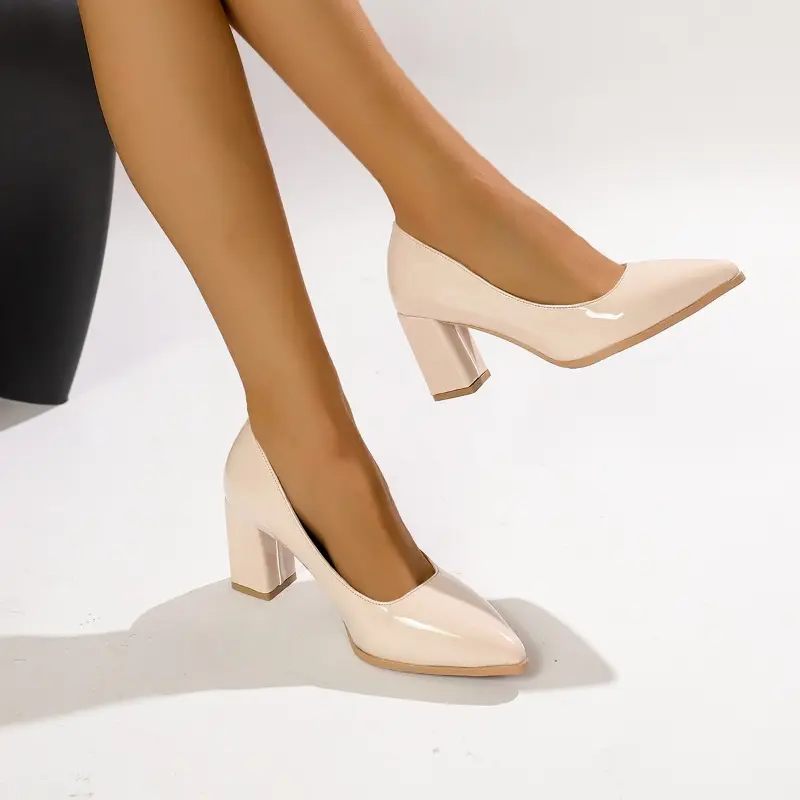 Women's Thick Heel Shoes Autumn New Pointy Toe Shallow Mouth Slip-off Anti-slip Wear-resistant High Heels