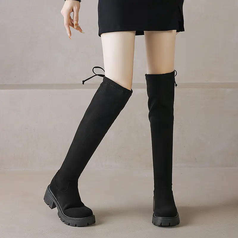 Women's Thick Heel Cotton Boots Winter New Round Head Suede Sleeve Thick Sole Anti-slip Wear-resistant Over-the-knee Boots