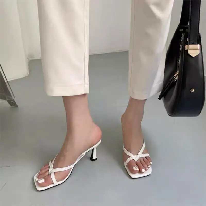 New Summer Fashion Shoes Flip-flops Sandals Slip-on Slippers Women's Sandals Square Toe High Heels