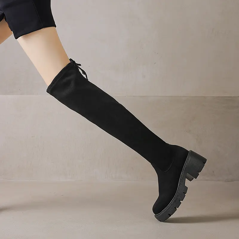 Women's Thick Heel Cotton Boots Winter New Round Head Suede Sleeve Thick Sole Anti-slip Wear-resistant Over-the-knee Boots