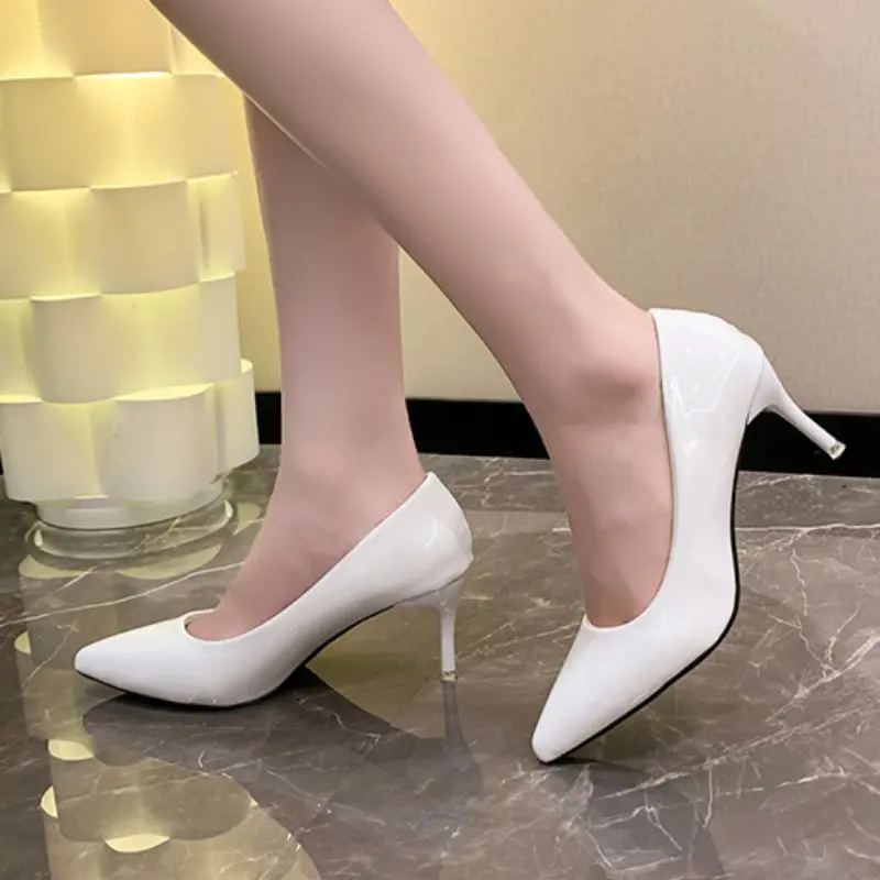 Women's Slim Heel Shoes Autumn New Pointed Head Shallow Mouth Leather Anti-slip Wear-resistant High Heels