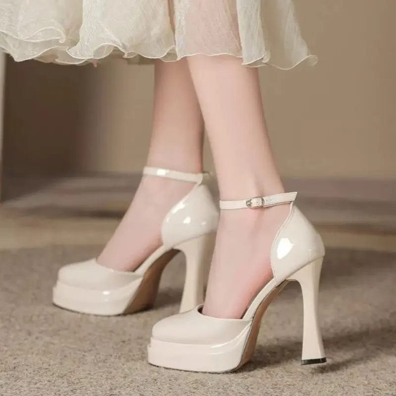 Women's Fashion Slim Heel Shoes Spring New Round Head Deep Mouth Thick Sole Anti-slip Wear-resistant High Heels