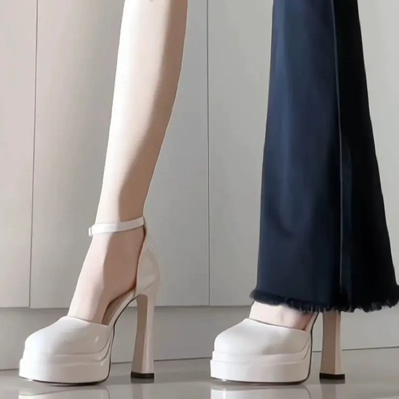 Women's Fashion Slim Heel Shoes Spring New Round Head Deep Mouth Thick Sole Anti-slip Wear-resistant High Heels