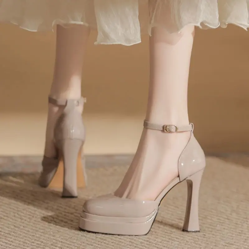 Women's Fashion Slim Heel Shoes Spring New Round Head Deep Mouth Thick Sole Anti-slip Wear-resistant High Heels