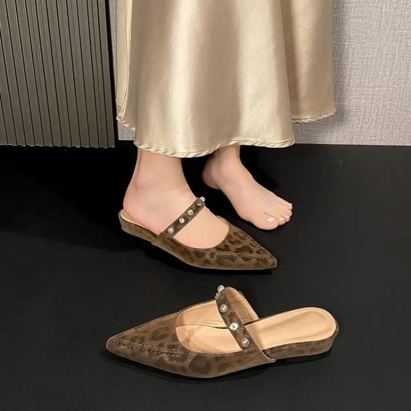 Shallow Mouth Pointed Rhinestone Straight Belt Wedge Cool Drag Autumn New Fashion Non-slip Wrapped Head Half Drag