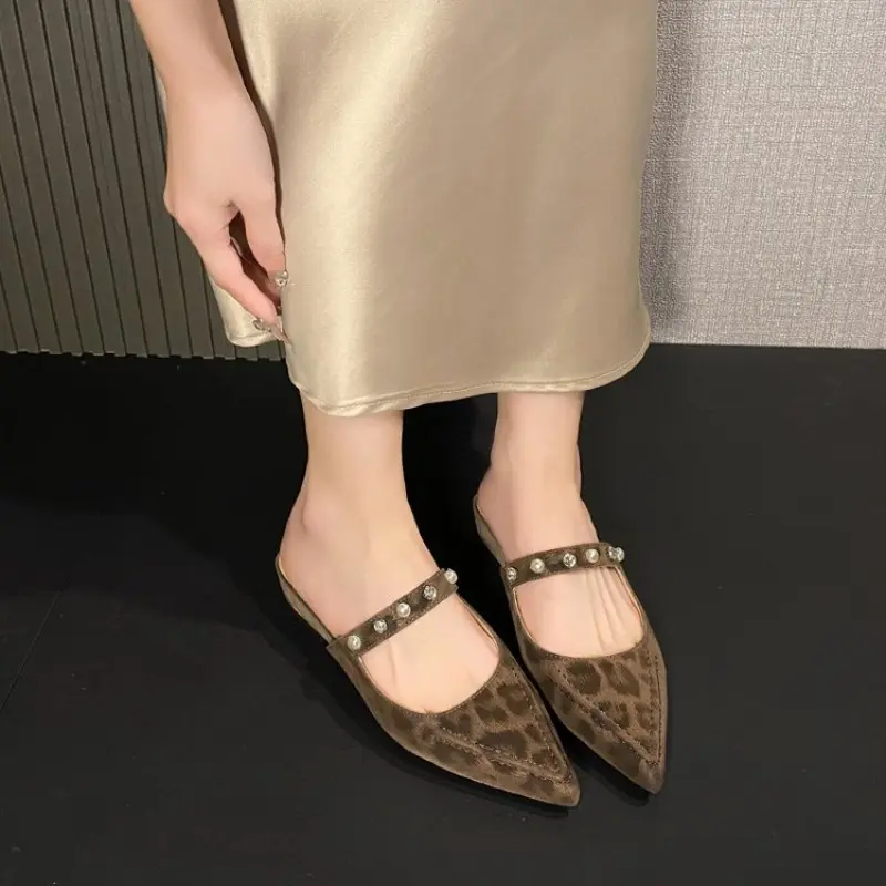 Shallow Mouth Pointed Rhinestone Straight Belt Wedge Cool Drag Autumn New Fashion Non-slip Wrapped Head Half Drag