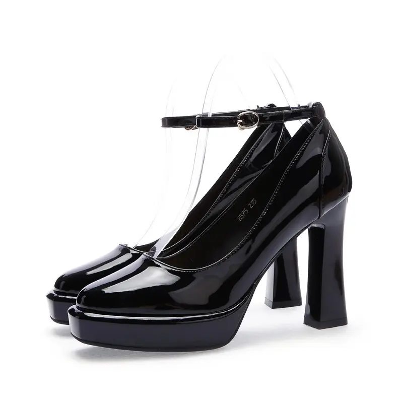 Women's Fashion Super High Heel Shoes Autumn New Square Head Shallow Mouth Waterproof Platform One Line Buckle Heels