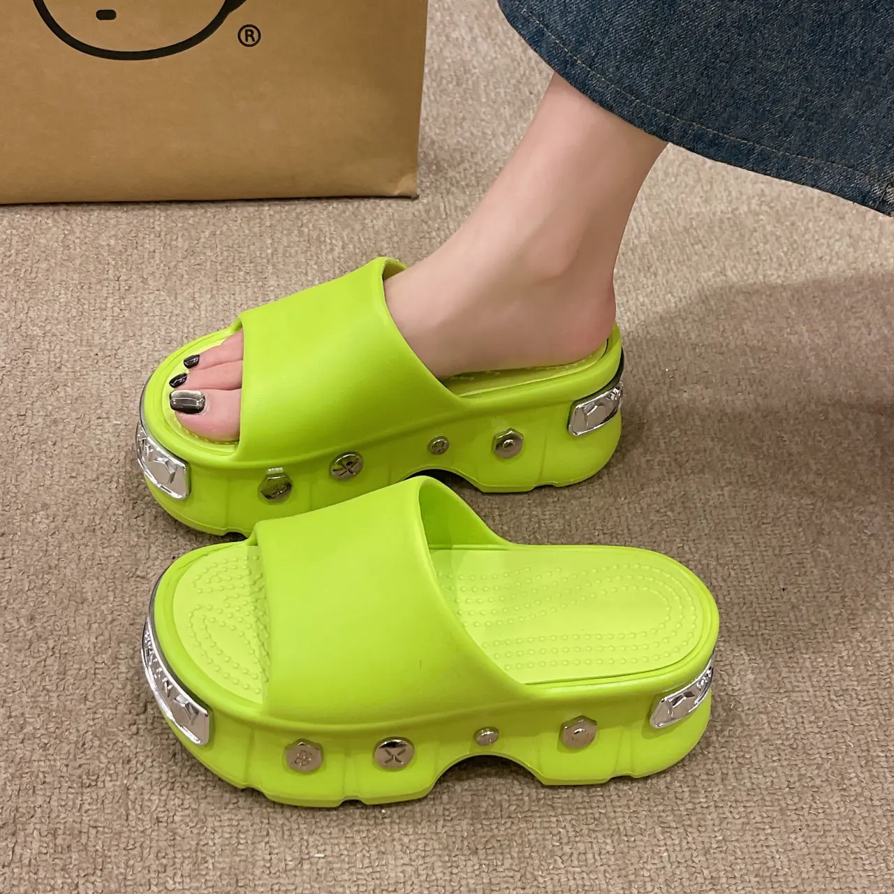 Women's Flat Shoes Summer New Round Head Open Toe Butterfly Knot Waterproof Platform Soft Sole Anti-slip Wear-resistant Slippers