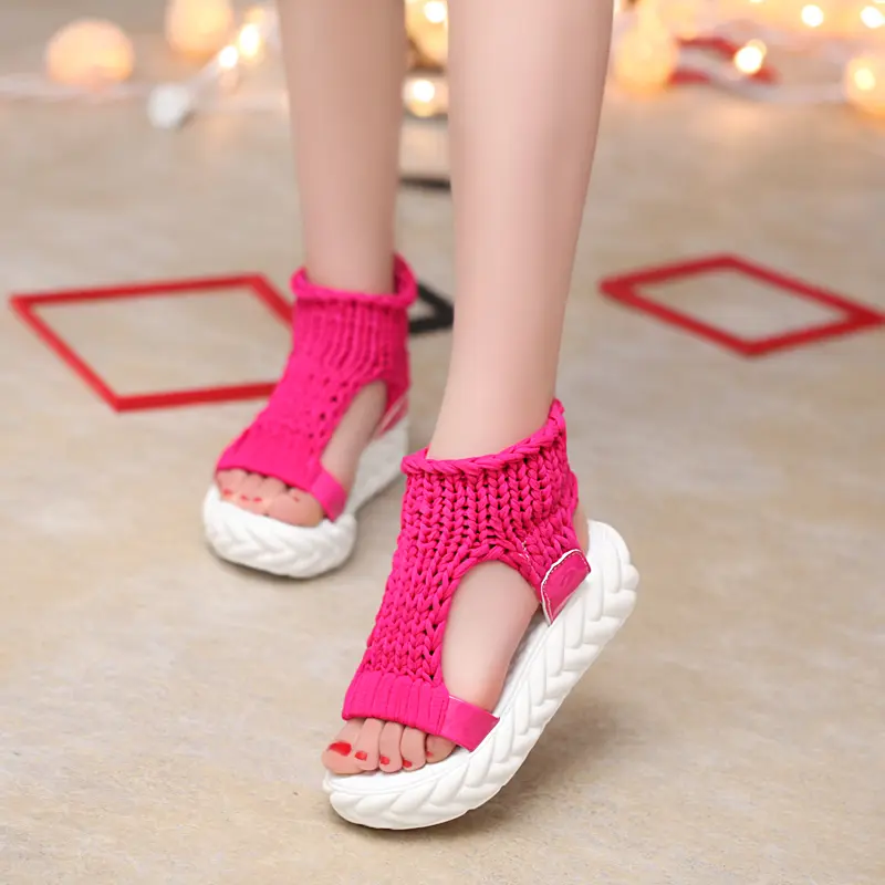 Summer New Fashion Round Toe Hand-woven Platform Heightened Non-slip Comfortable Versatile Soft Sole Women's Sandals