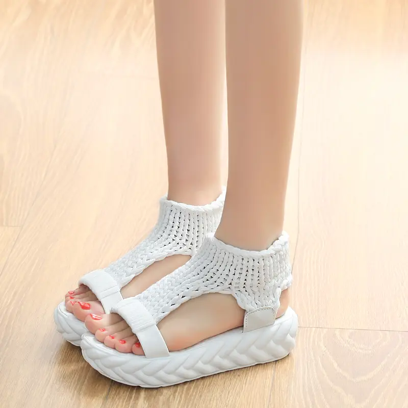 Summer New Fashion Round Toe Hand-woven Platform Heightened Non-slip Comfortable Versatile Soft Sole Women's Sandals