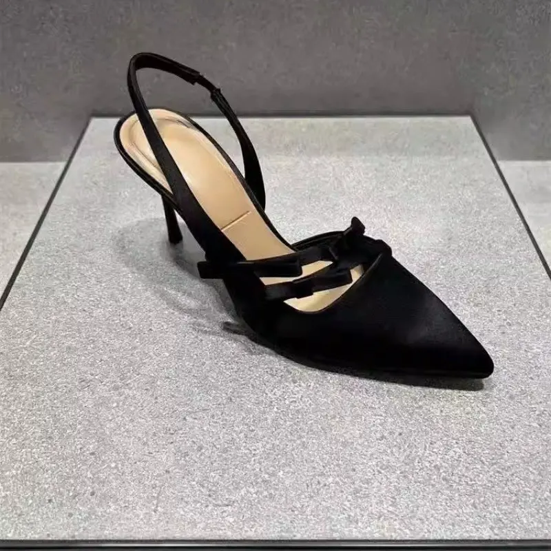 Stiletto Sandals Spring New Style Pointy Head Shallow Mouth Butterfly Knot Set Foot Anti-slip Wear-resistant High Heels