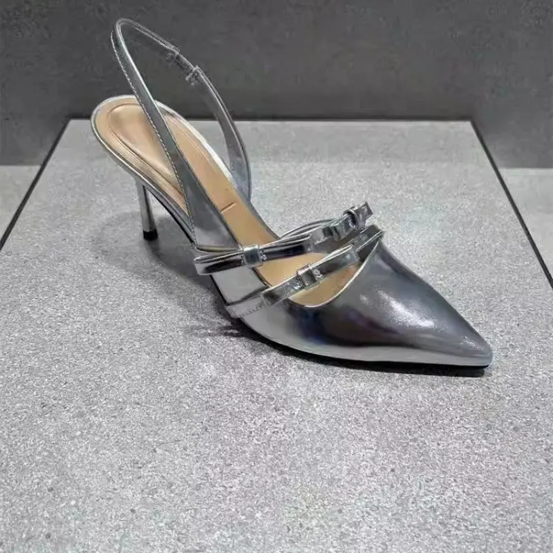 Stiletto Sandals Spring New Style Pointy Head Shallow Mouth Butterfly Knot Set Foot Anti-slip Wear-resistant High Heels