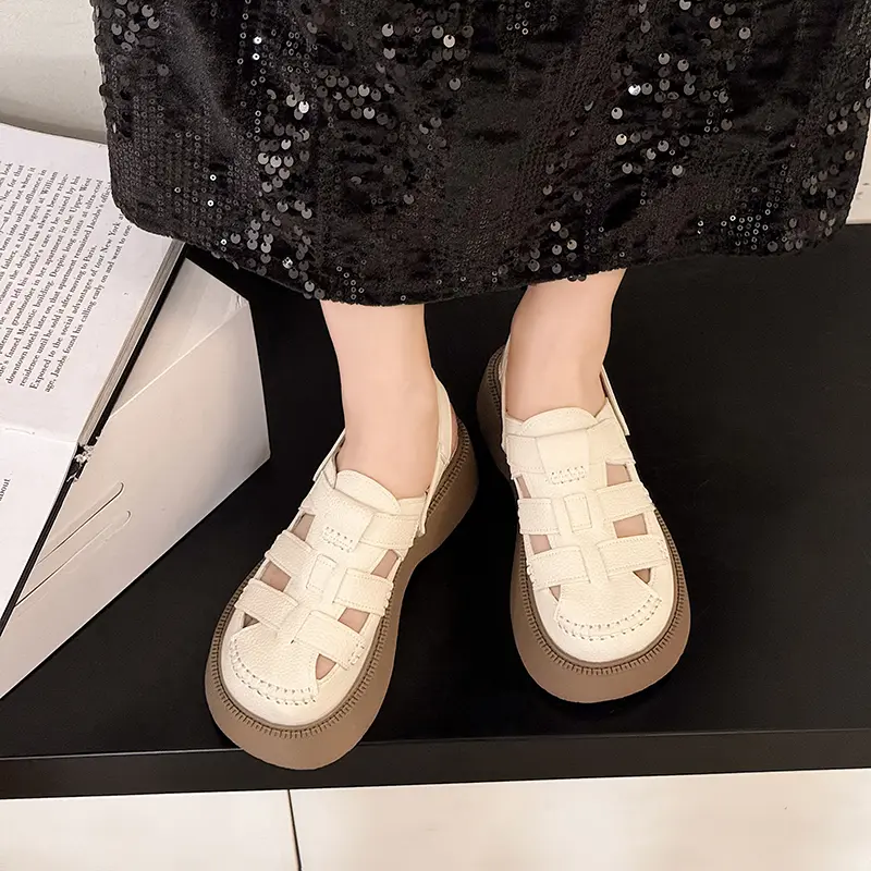 Two Wear Toe Sandals Women's Summer New Hollow Breathable Roman Shoes Platform Soled Semi-slippers Women