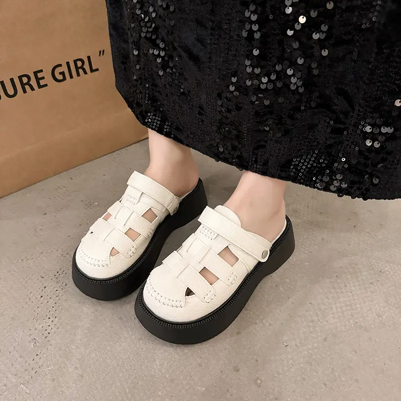 Two Wear Toe Sandals Women's Summer New Hollow Breathable Roman Shoes Platform Soled Semi-slippers Women