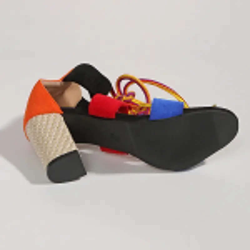 Multicolor Block Heel Sandals Summer New Round Toe Open Toe Front Strappy Anti-Slip Wear-Resistant High Heels