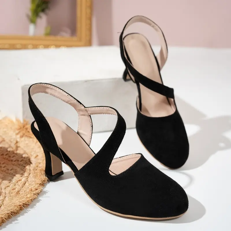 Baotou Sandals Women's Summer New Fashion Round Toe Shallow Mouth One Strap Anti-slip Wear-resistant Block Heel High Heels