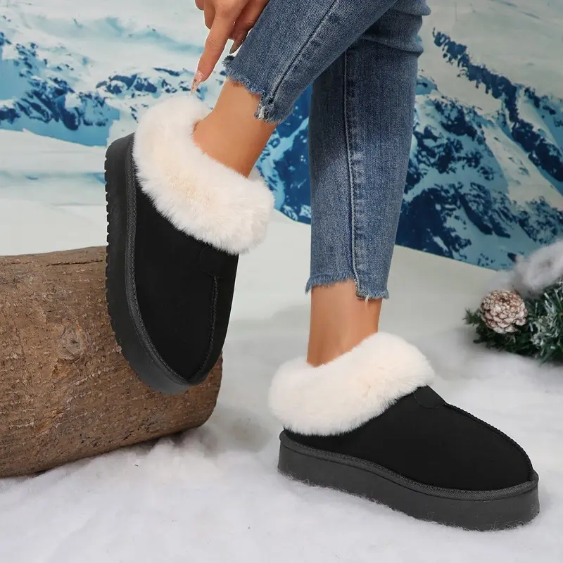 New Cotton Slippers Fashion Round Toe Suede Warm Outside Platform Fleece Thickened Lightweight Anti-slip Snow Boots