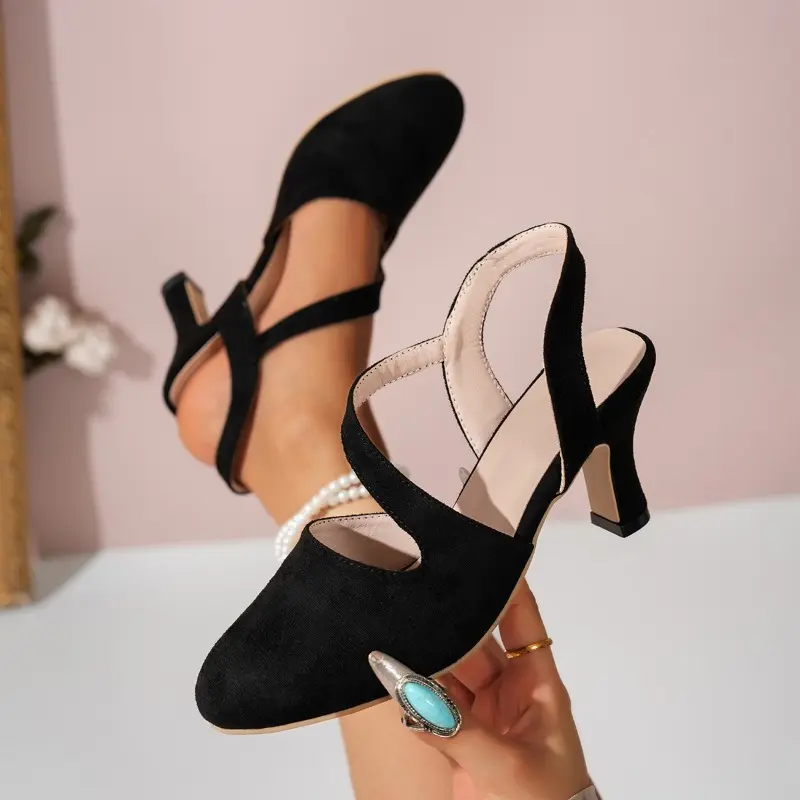Baotou Sandals Women's Summer New Fashion Round Toe Shallow Mouth One Strap Anti-slip Wear-resistant Block Heel High Heels