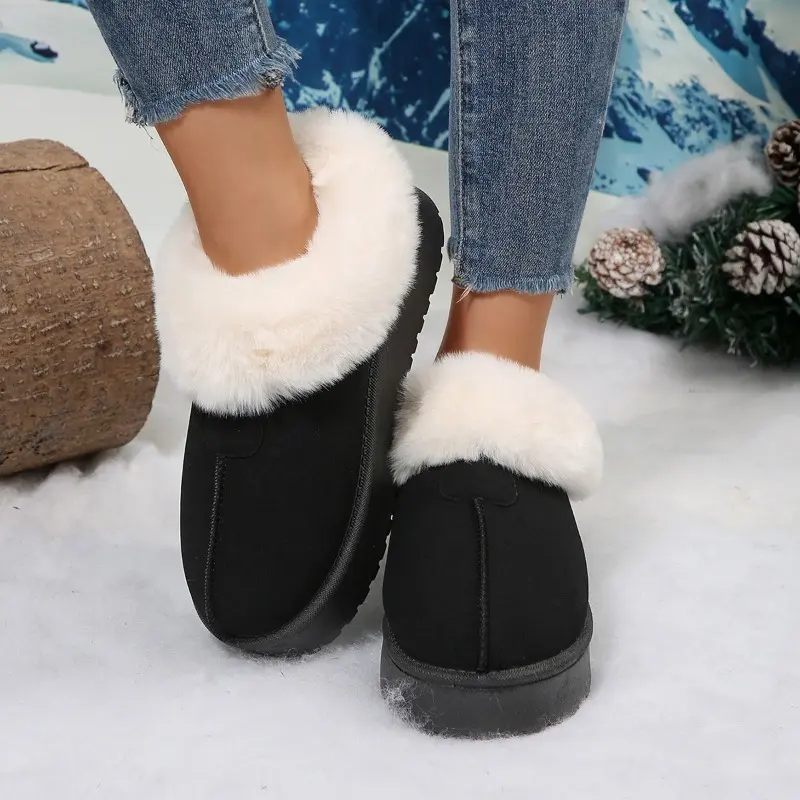 New Cotton Slippers Fashion Round Toe Suede Warm Outside Platform Fleece Thickened Lightweight Anti-slip Snow Boots
