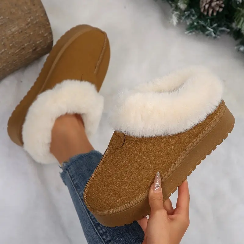New Cotton Slippers Fashion Round Toe Suede Warm Outside Platform Fleece Thickened Lightweight Anti-slip Snow Boots