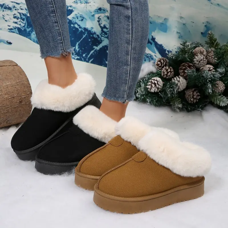 New Cotton Slippers Fashion Round Toe Suede Warm Outside Platform Fleece Thickened Lightweight Anti-slip Snow Boots